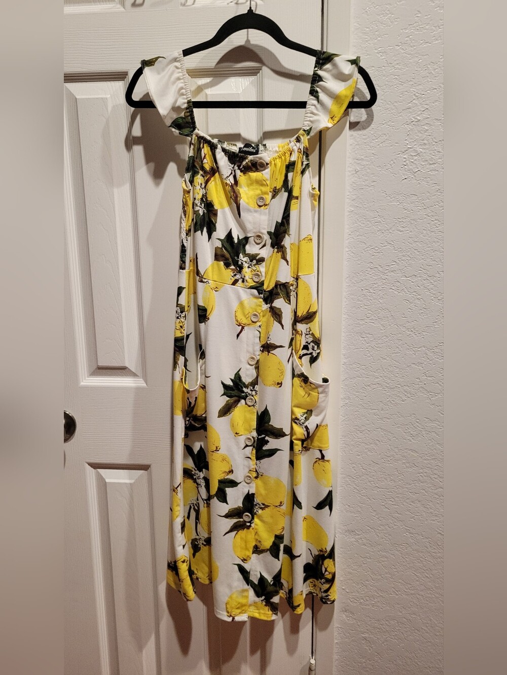 Sunny Lemon Print White Midi Dress
